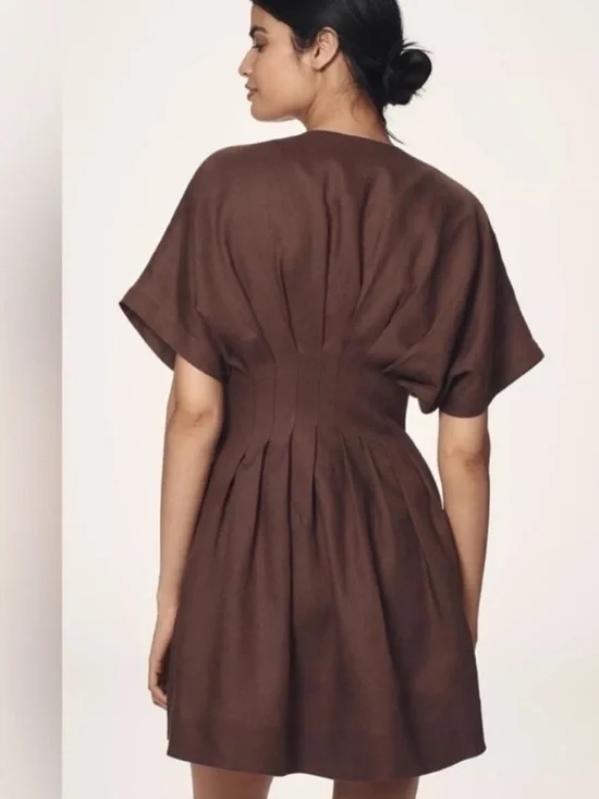 Anthropologie The Tobie Linen Pleated Mini Shirt Dress by Exquise - Picture 2 of 10